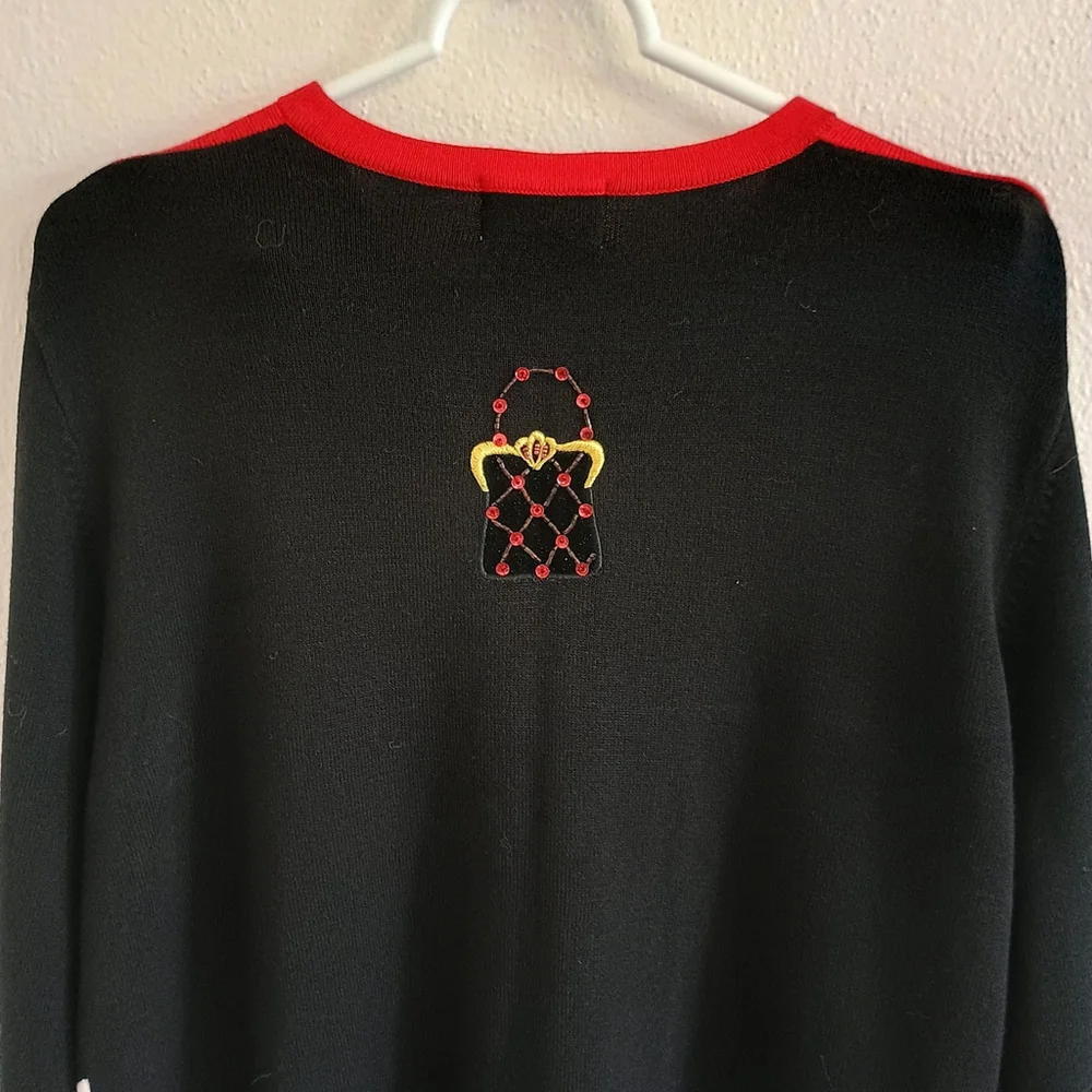 Just B Sequin Beaded Red Black Cardigan Applique Purses Hanging Embellished Sz M